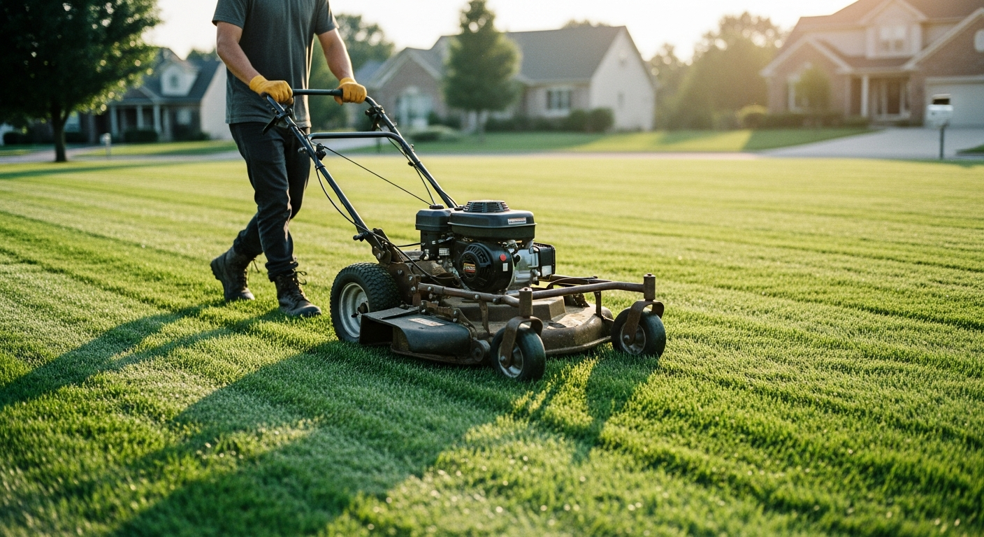 Close-up of crisp diagonal mowing stripes